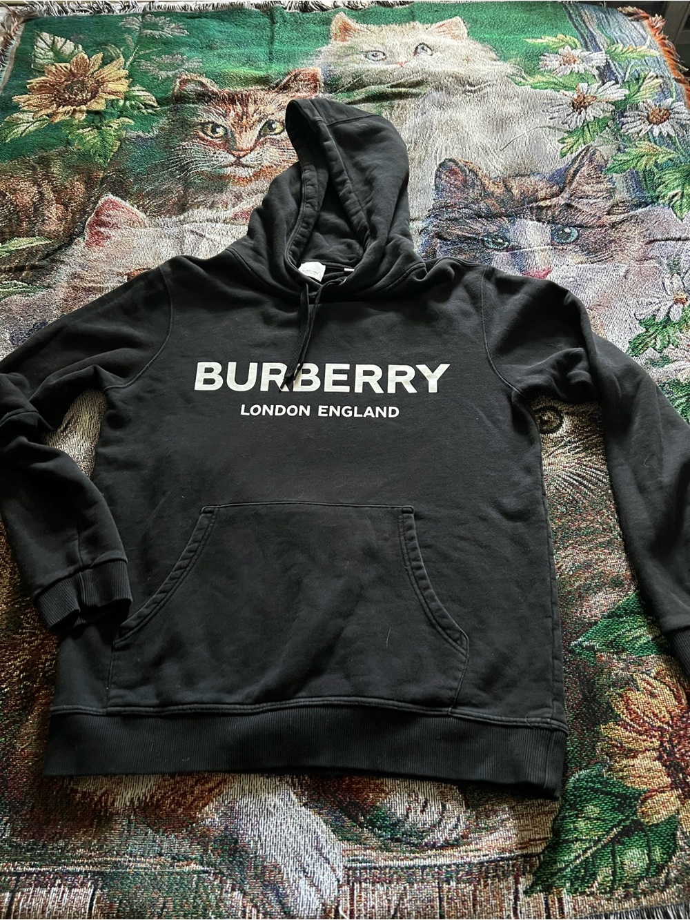 Burberry Black Hoodie with White Logo - Men's Pullover Sweatshirt